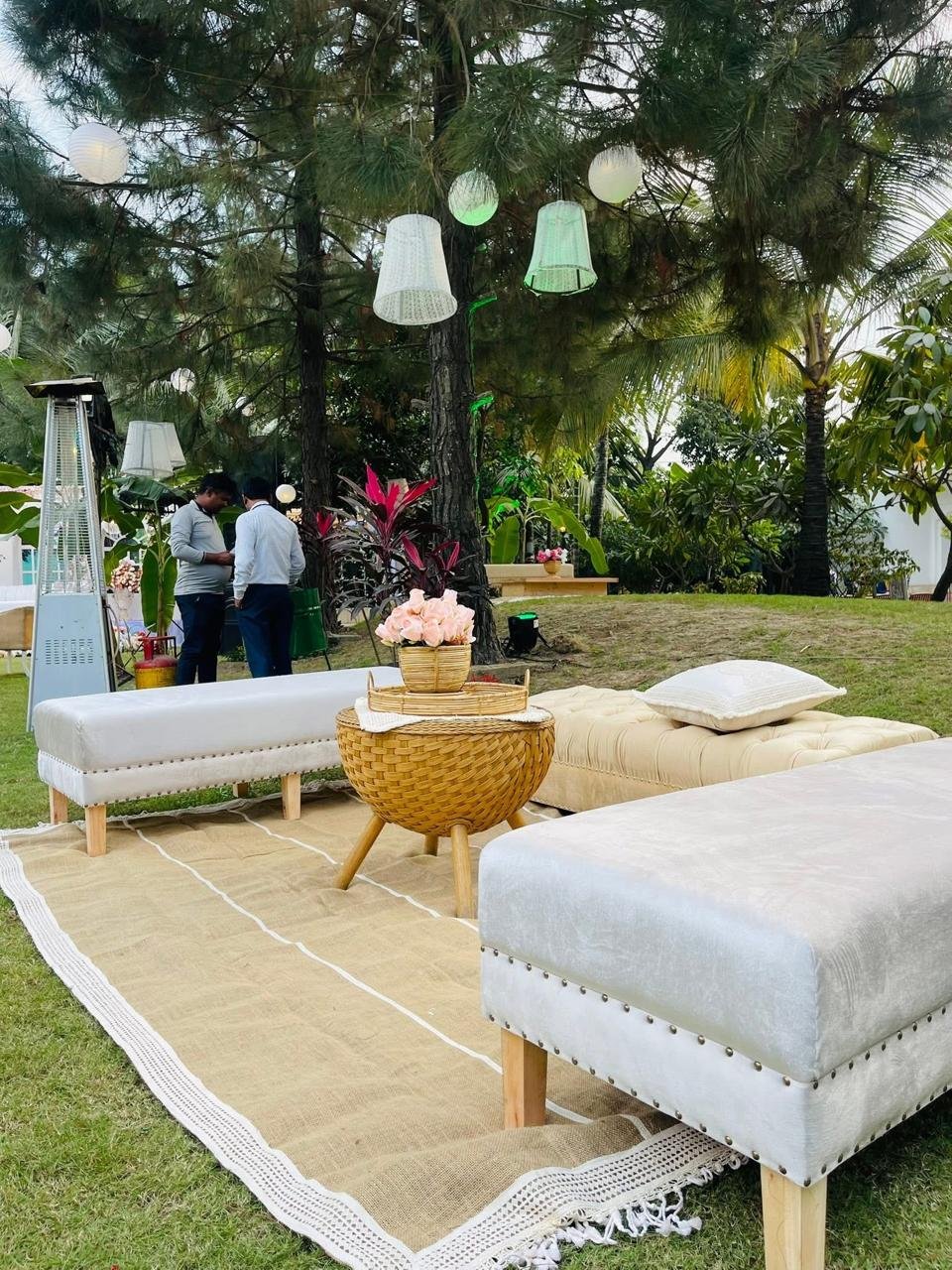 Outdoor Lounge Decor Pine Lanterns at Bulbul Event Spaces